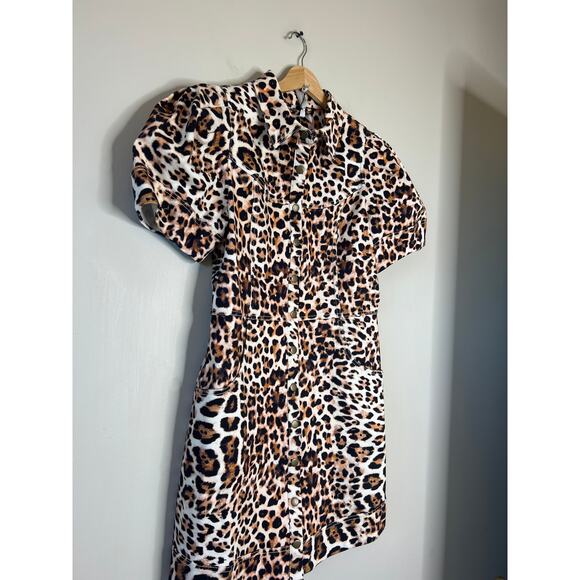 NWT Hunter Bell Robinson Leopard Print Puff Sleeves Mini Dress Brown Size: 10 - Picture 3 of 8